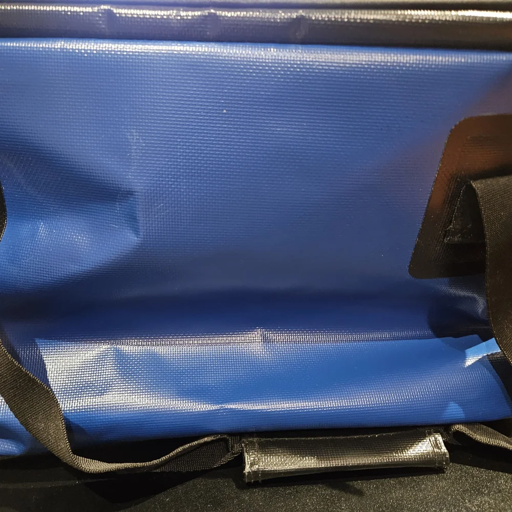 Blue and White Duffel Bag
